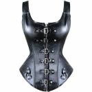 Black Faux Leather Zipper N Buckles Shoulder Strap Gothic Waist Training Steampunk Overbust Corset Costume