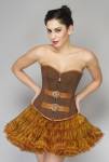 Brown Cotton Brocade with Leather Belts Overbust Top & Tutu Skirt Lingerie Corset Dress