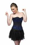 Blue Satin Black Handmade Sequins Overbust Top & Net Tutu Skirt Corset Dress