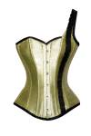 Olive Green Silk One Shoulder Strap Gothic Burlesque Bustier Overbust Corset Costume