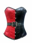 Red Black Satin Leather Belt Gothic Bustier Waist Training Burlesque Basque Overbust Corset Costume