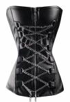 Black Leather Laced Chain Buckles Gothic Bustier Waist Training Burlesque Vintage Overbust Corset Costume