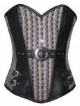 Printed Cotton Leather Work Waist Training Lingerie Overbust Corset Costume