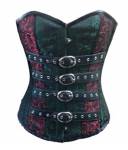 Bersque Red Green Brocade With Leather Belts Lingerie Overbust Corset Top