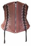 Sexy Brown Real Leather Black Lacing Gothic Waist Training Bustier Body Shaper Underbust Corset Costume