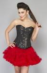 Black Cotton Silk Sequins Top With Red Poly Tissue Tutu Skirt Corset Dress