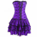 Purple Satin with Skirt Gothic Bustier Waist Training Costume Vintage Overbust Corset Dress