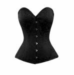 Black Brocade Double Steel Bone Gothic Bustier Waist Training Overbust Corset Costume