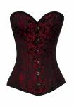 Red Black Brocade Gothic Waist Training Bustiers Burlesque LONG Overbust Corset Costume