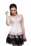 Baby Pink Satin Double Steel Bone Overbust Top & Tutu Skirt Corset Dress