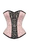 Pink & Black Silver Brocade Gothic Bustier Waist Training Overbust Corset Costume