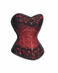 Red Satin Black Sequined Gothic Burlesque Bustier Waist Training Overbust Corset Costume