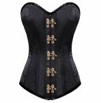Black Satin Bronze Seal Lock Gothic Bustier Waist Training LONG Overbust Corset Costume