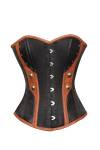 Women's Black Satin Brown Leather Gothic Bustier Waist Training Overbust Corset Costume