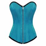 Turquoise Satin Gothic Bustier Waist Training LONG Overbust Corset Costume