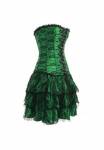 Women's Green Satin with Skirt Gothic Bustier Waist Training Costume Overbust Corset Dress