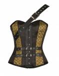 Women's Clothing Black & Alpine Yellow Satin Leather Single Cross Straps Gothic Bustier Waist Training Overbust Corset Top