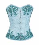 Women’s Turquoise Satin with Handmade Sequins Gothic Burlesque Bustier Waist Training Overbust Corset Costume