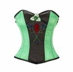 Women’s Green & Black Satin & Gothic Steampunk Bustier Waist Training Overbust Corset Costume