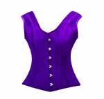Women’s Purple Velvet Shoulder Strap Gothic Burlesque Bustier Waist Training Overbust Corset Costume