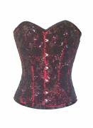 Red Satin Black Handmade Sequins Gothic Burlesque Waist Training Bustier Overbust Corset Costume Red Satin Black Handmade Sequins Gothic Burlesque Waist Training Bustier Overbust Corset Costume