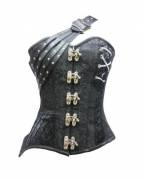 Vintage Corset Black Brocade Leather Straps Gothic Bustier Waist Training Overbust Fantasy Top Vintage Corset Black Brocade Leather Straps Gothic Bustier Waist Training Overbust Fantasy Top