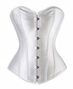 White Satin Gothic Bustier Waist Training Costume Overbust Corset Top
