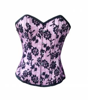 Pink Satin and Black Lace Overbust Corset