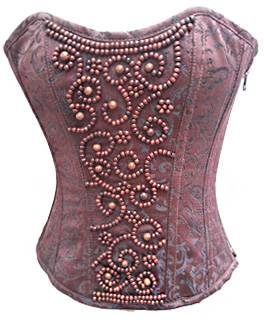 Burgundy Satin Wooden Handmade Sequined Waist Cincher Overbust Corset Top