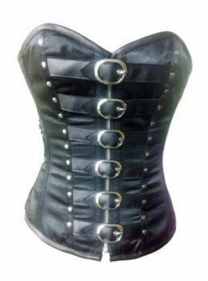 Black Leather Belts Zipper Gothic Bustier Waist Training Overbust Corset Costume