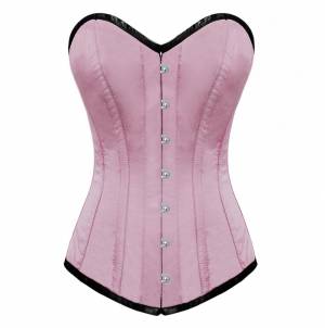 Pink Blush Satin Gothic Burlesque Bustier Waist Training Costume Long Overbust Corset Top