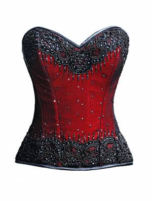 Red Satin Black Handmade Sequined Gothic Bustier Waist Training Overbust Corset Costume