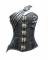 Vintage Corset Black Brocade Leather Straps Gothic Bustier Waist Training Overbust Fantasy Top